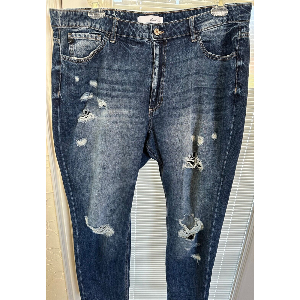KanCan Jeans Women's XL Blue Distressed Denim Ankle Pants Style KC9147D MOM